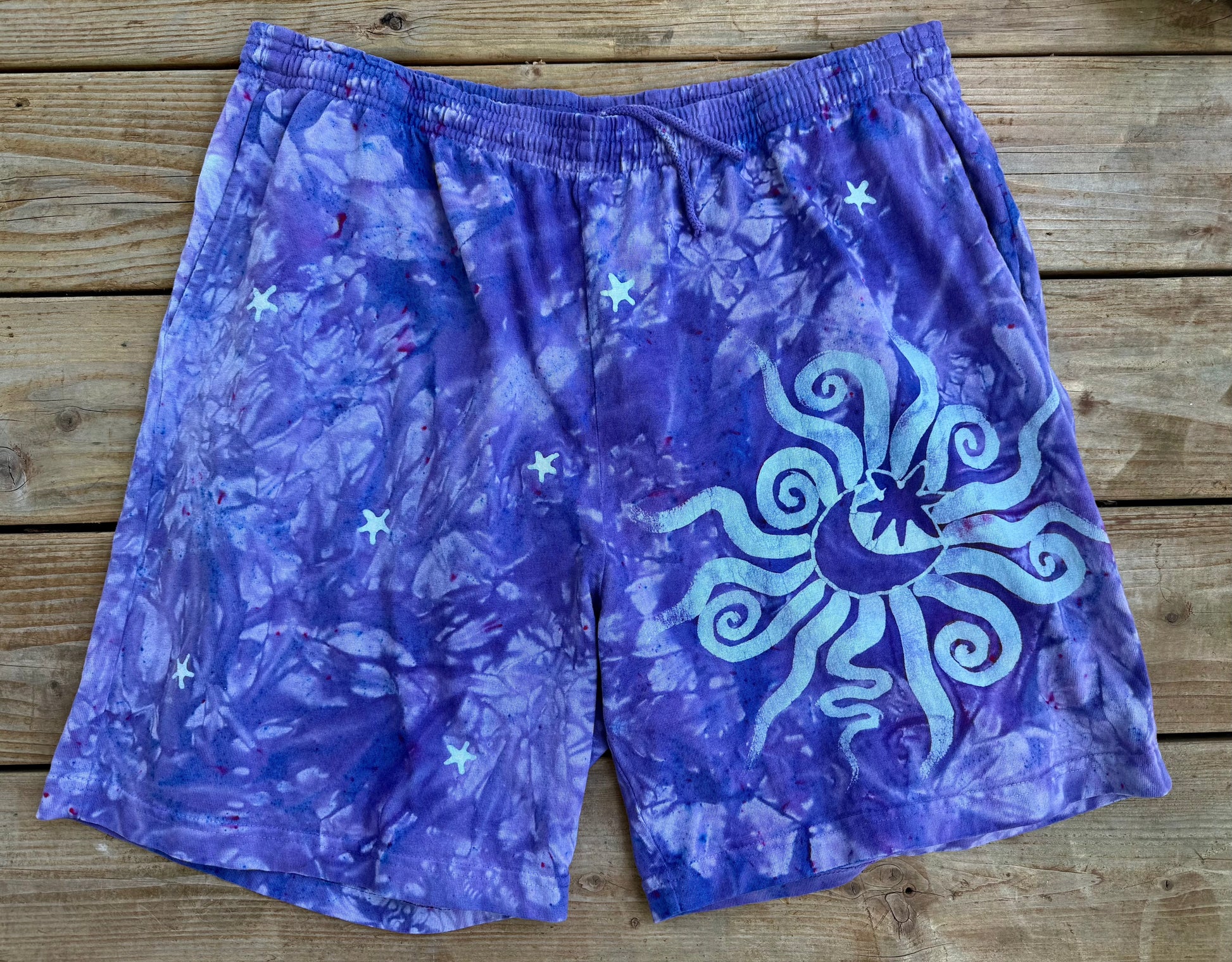 Moon and Stars Galaxy Shorts - Light Purple - Unisex 2X Adjustable Batikwalla by Victoria 