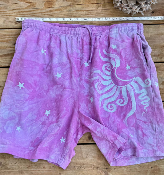 Moon Star Galaxy Shorts - Plum Blossom Purple - Size 2X Unisex Batikwalla by Victoria 