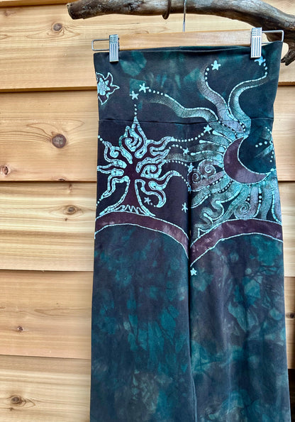 Forest Green Tree Sun and Stars Batik Yoga Pants Yoga Pants batikwalla Medium 