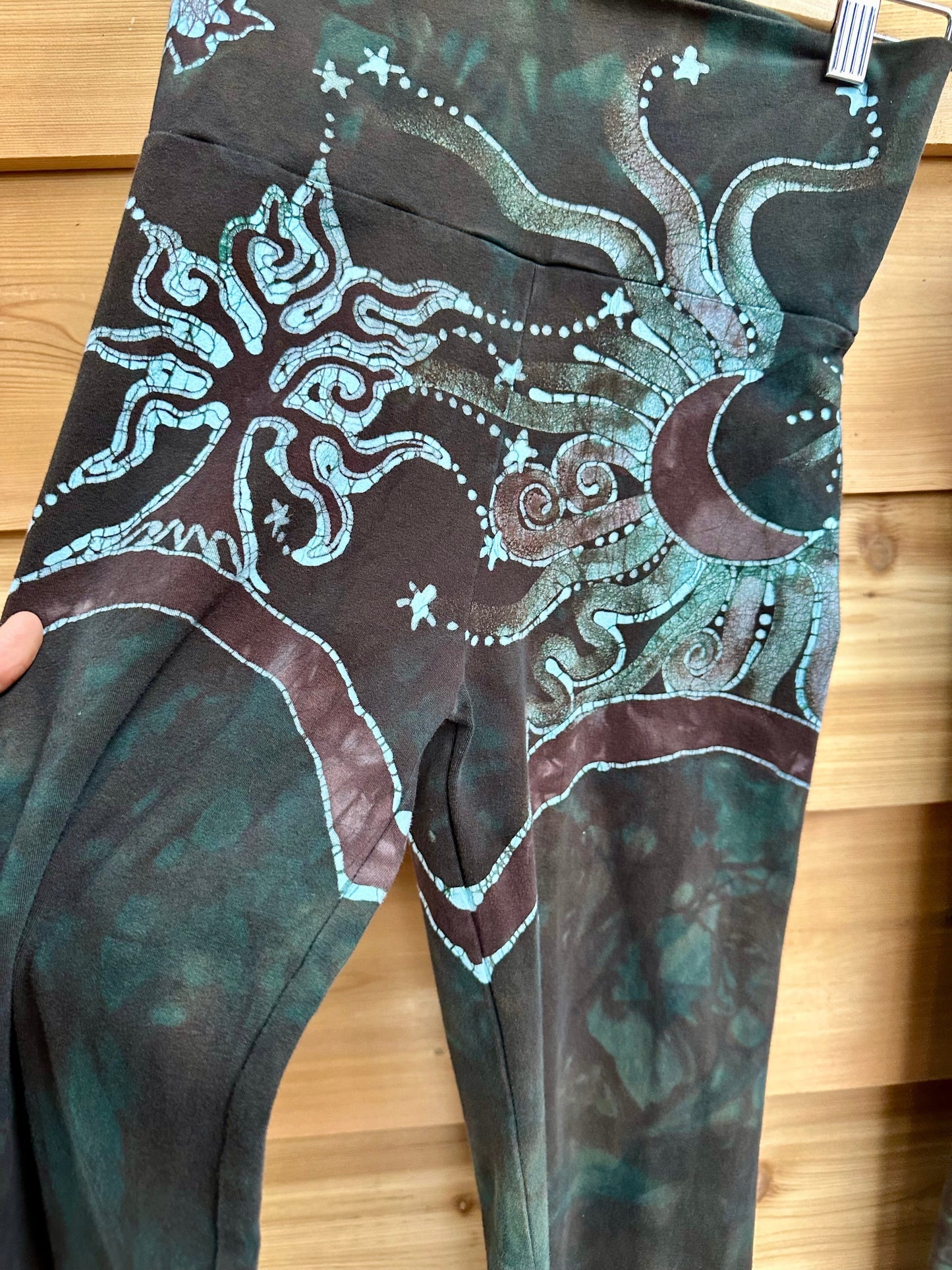 Forest Green Tree Sun and Stars Batik Yoga Pants Yoga Pants batikwalla Small 