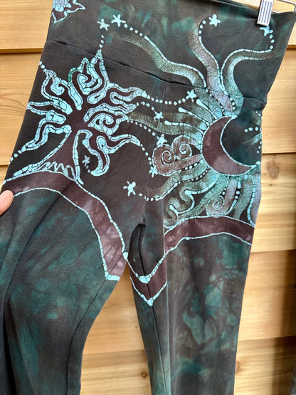 Forest Green Tree Sun and Stars Batik Yoga Pants Yoga Pants batikwalla Small 