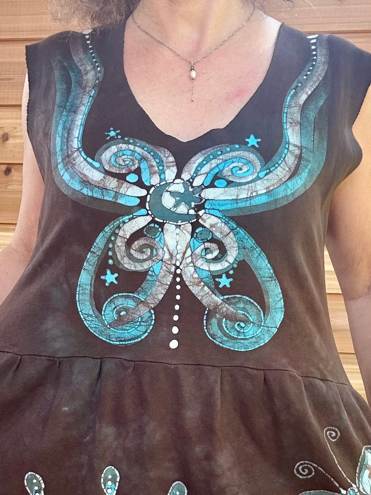 Brown Butterfly Batik Dress With Pockets - Size Large Batik Dresses Batikwalla 