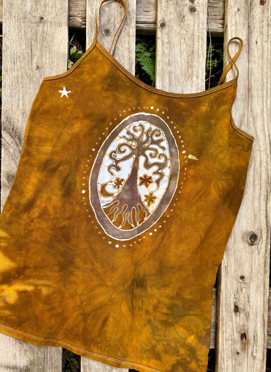 Golden Forest Pendant Tank Top - size Large Imperfection Batikwalla by Victoria 