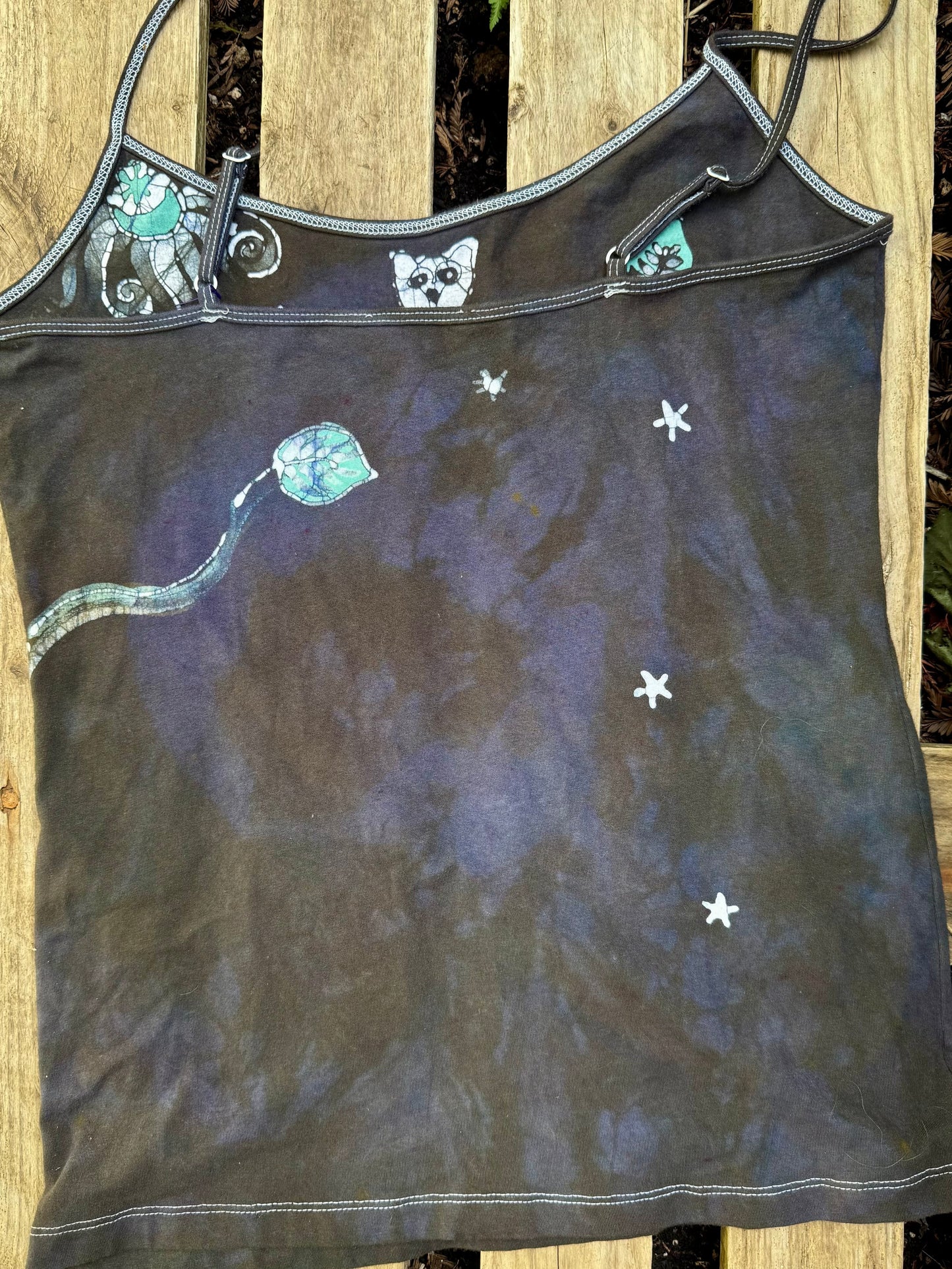 Dark Owl In The Forest Hand Painted Batik Tank Top Tops batikwalla 