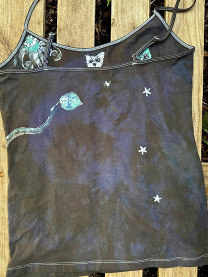 Dark Owl In The Forest Hand Painted Batik Tank Top Tops batikwalla 