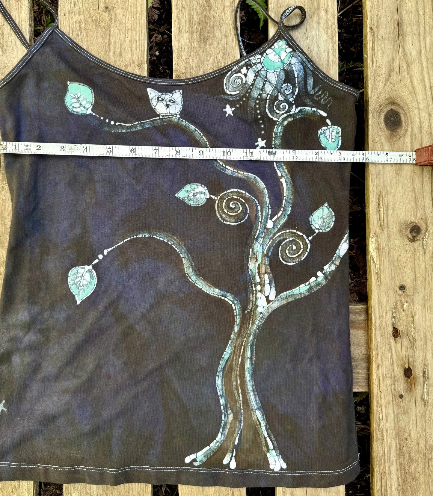 Dark Owl In The Forest Hand Painted Batik Tank Top Tops batikwalla 