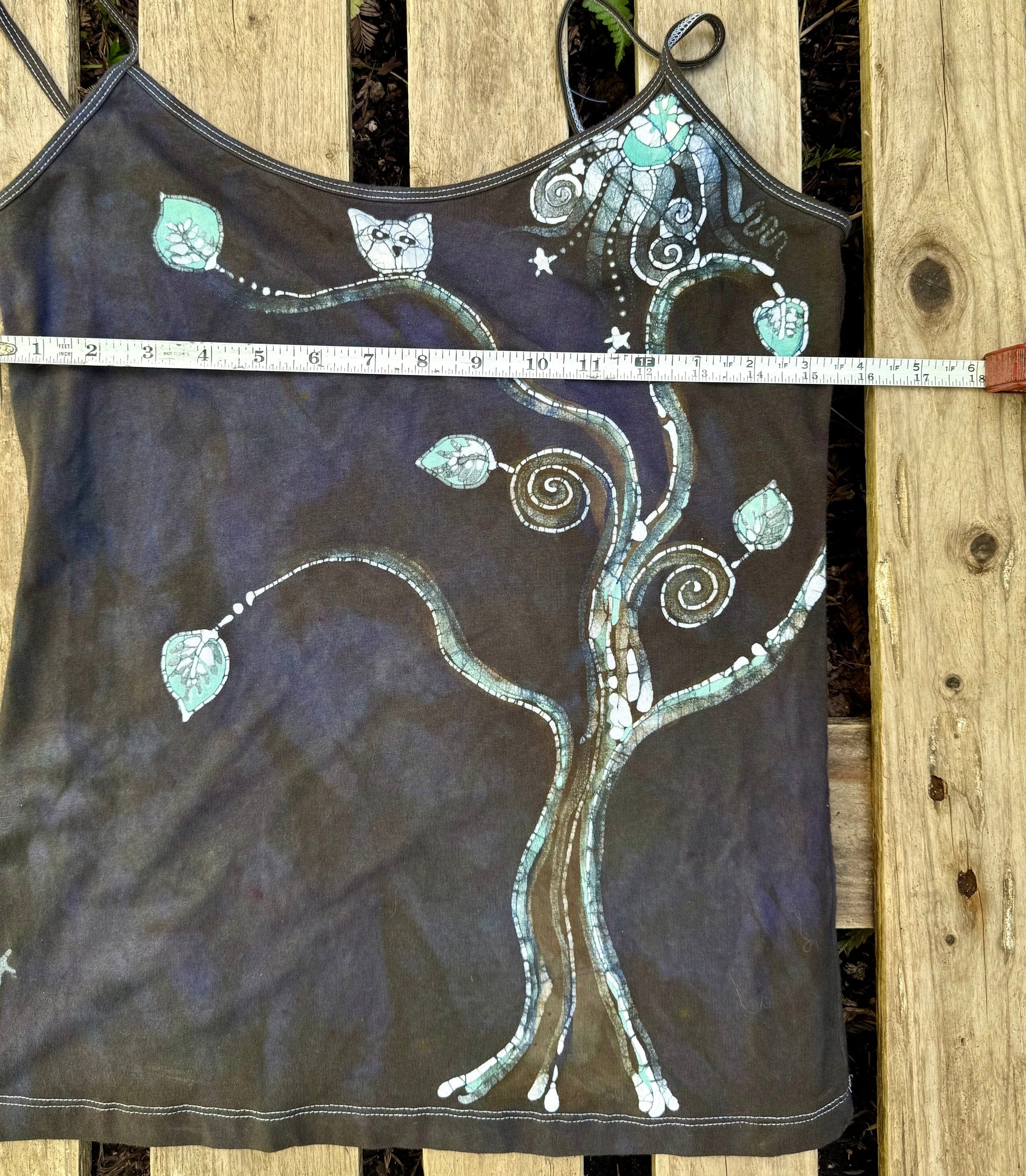 Dark Owl In The Forest Hand Painted Batik Tank Top Tops batikwalla 