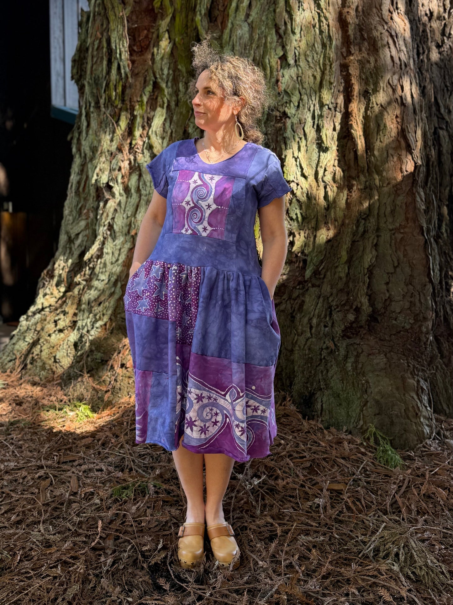 Purple Sunrise and Stars Batik Patchwork Dress Batikwalla by Victoria 