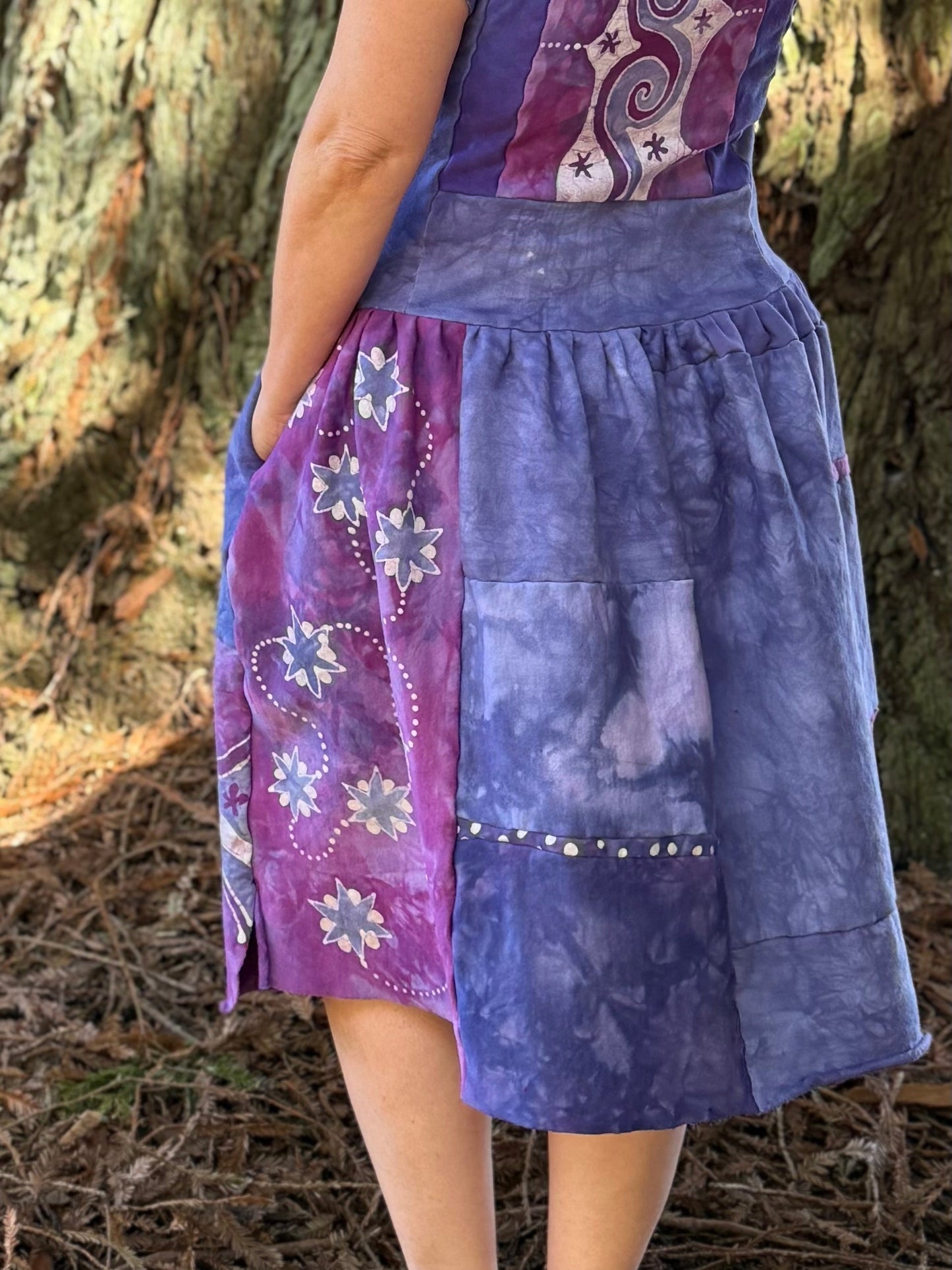 Purple Sunrise and Stars Batik Patchwork Dress Batikwalla by Victoria 