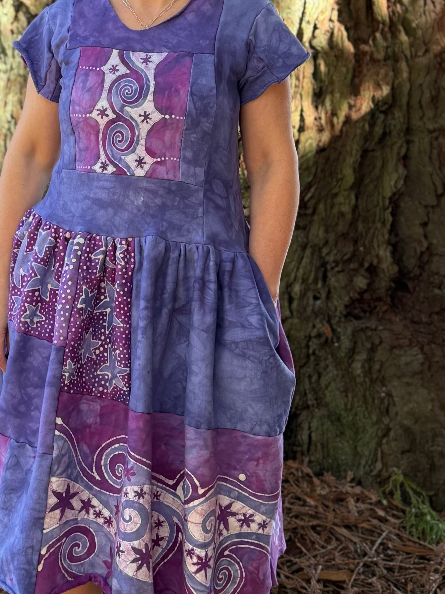 Purple Sunrise and Stars Batik Patchwork Dress Batikwalla by Victoria 