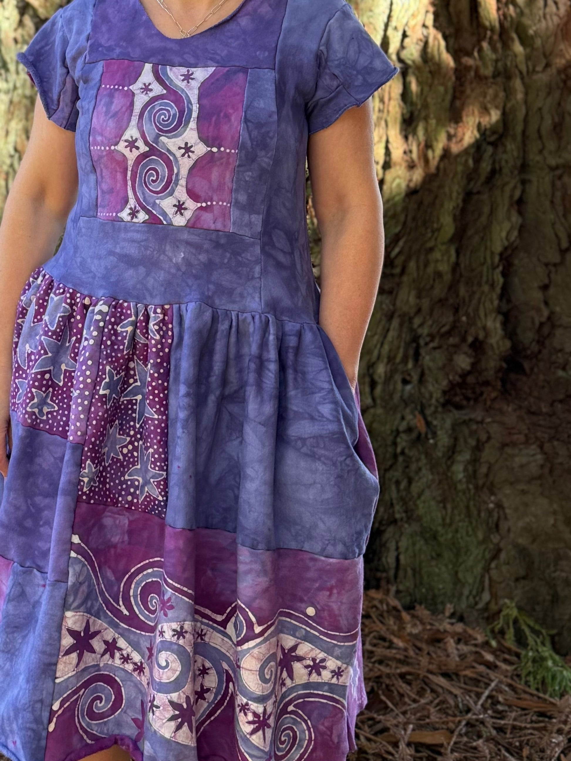 Purple Sunrise and Stars Batik Patchwork Dress Batikwalla by Victoria 