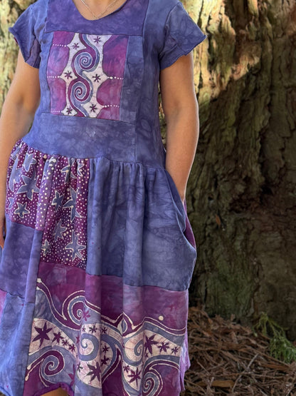 Purple Sunrise and Stars Batik Patchwork Dress Batikwalla by Victoria 