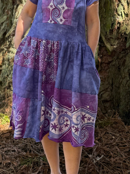 Purple Sunrise and Stars Batik Patchwork Dress Batikwalla by Victoria 