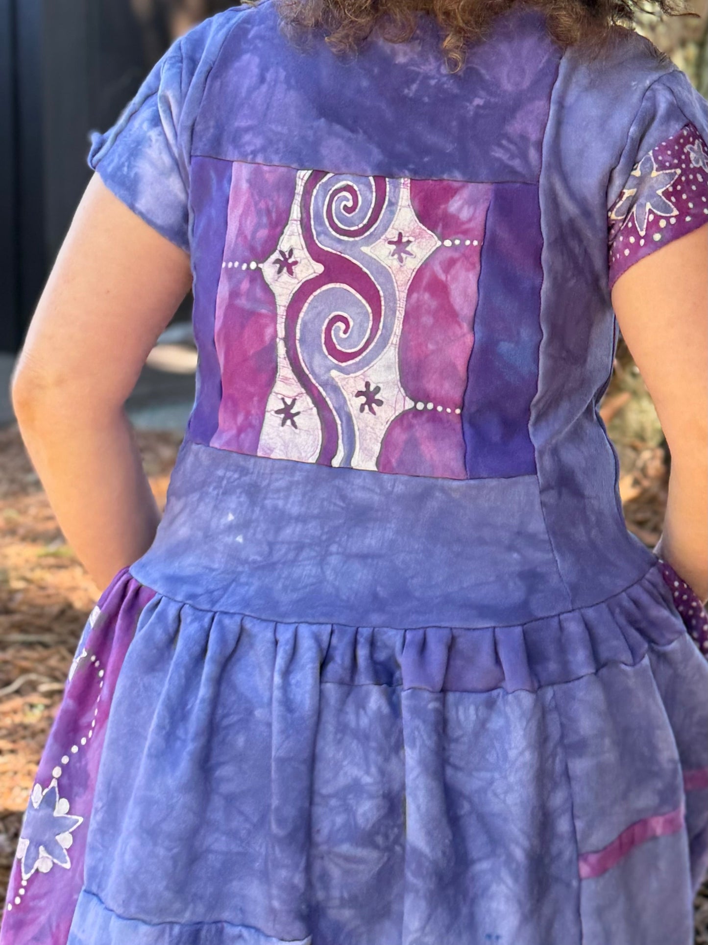 Purple Sunrise and Stars Batik Patchwork Dress Batikwalla by Victoria 