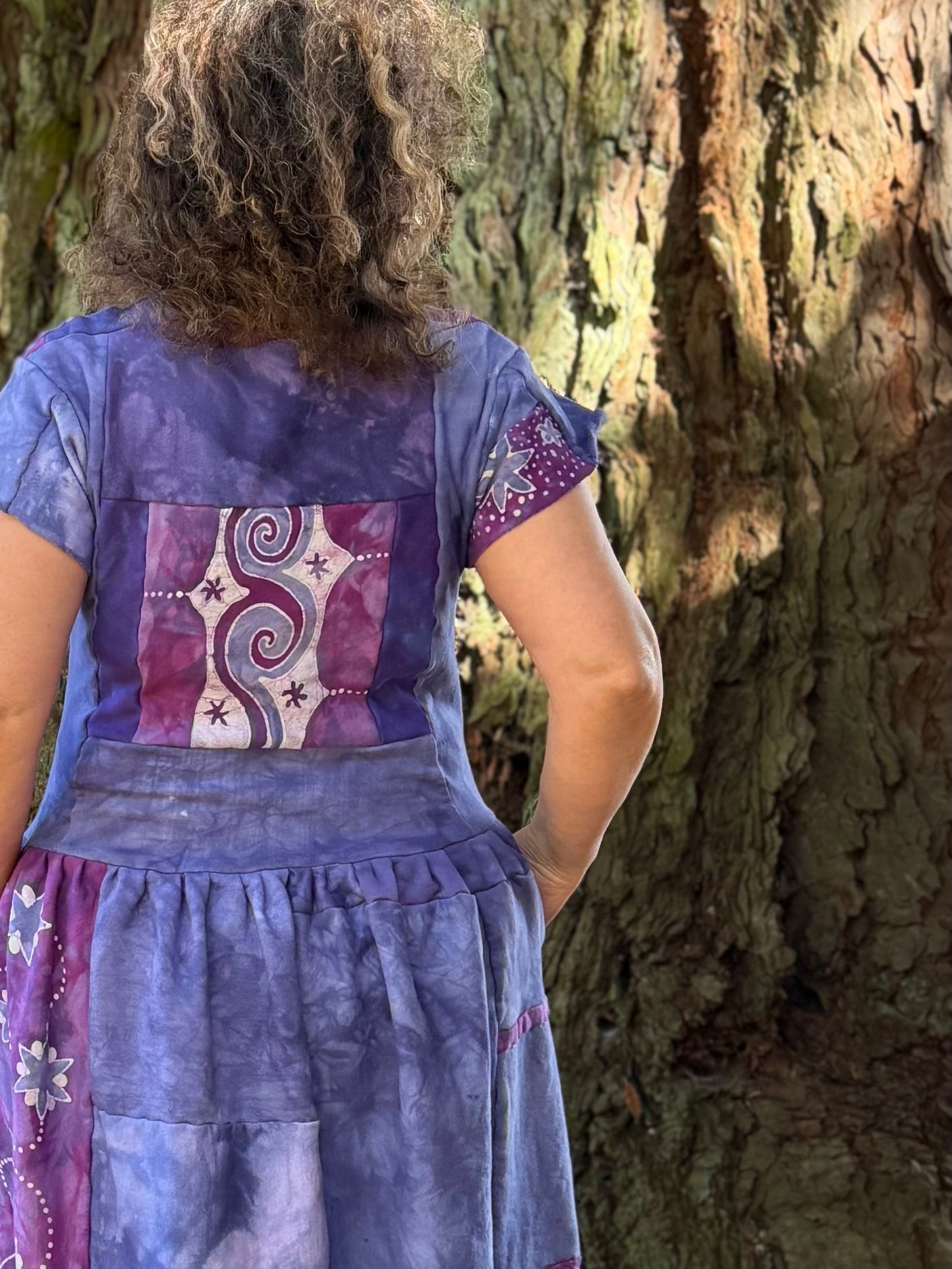 Purple Sunrise and Stars Batik Patchwork Dress Batikwalla by Victoria 