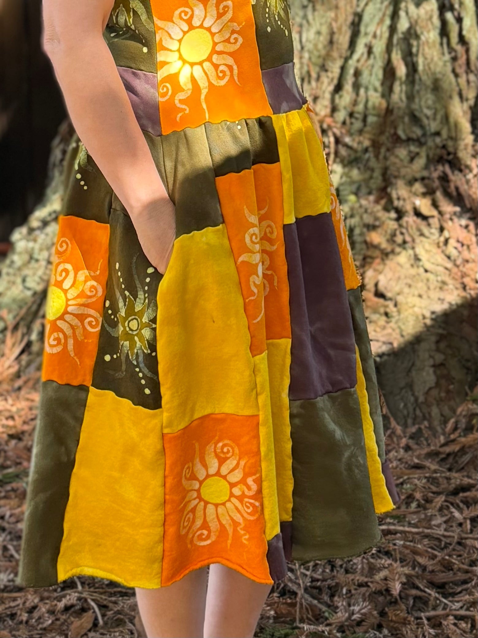 Golden Sun & Earth Batik Patchwork Dress Batikwalla by Victoria 