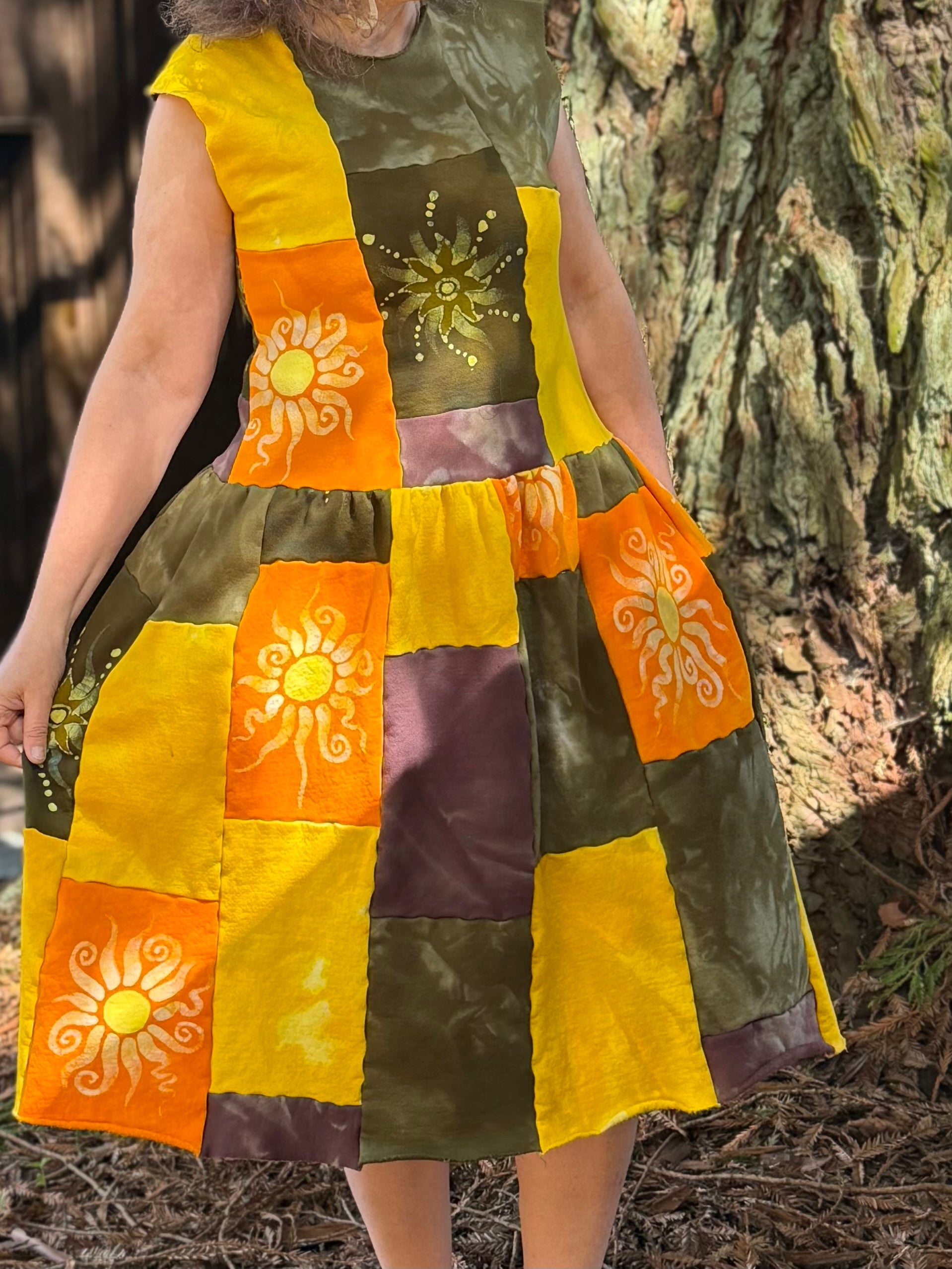 Golden Sun & Earth Batik Patchwork Dress Batikwalla by Victoria 