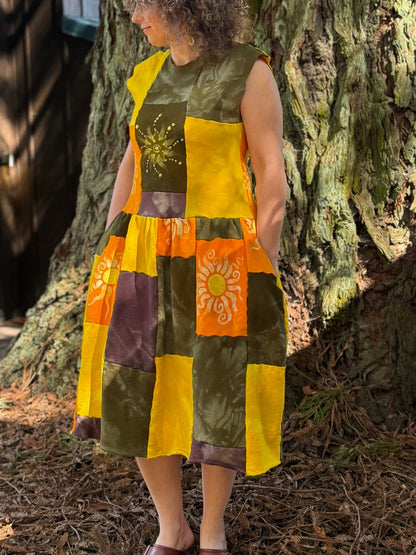 Golden Sun & Earth Batik Patchwork Dress Batikwalla by Victoria 
