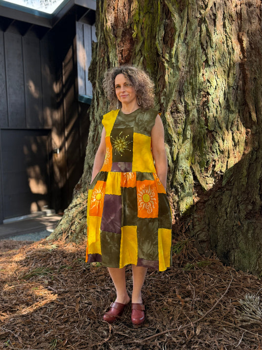 Golden Sun & Earth Batik Patchwork Dress Batikwalla by Victoria Large 