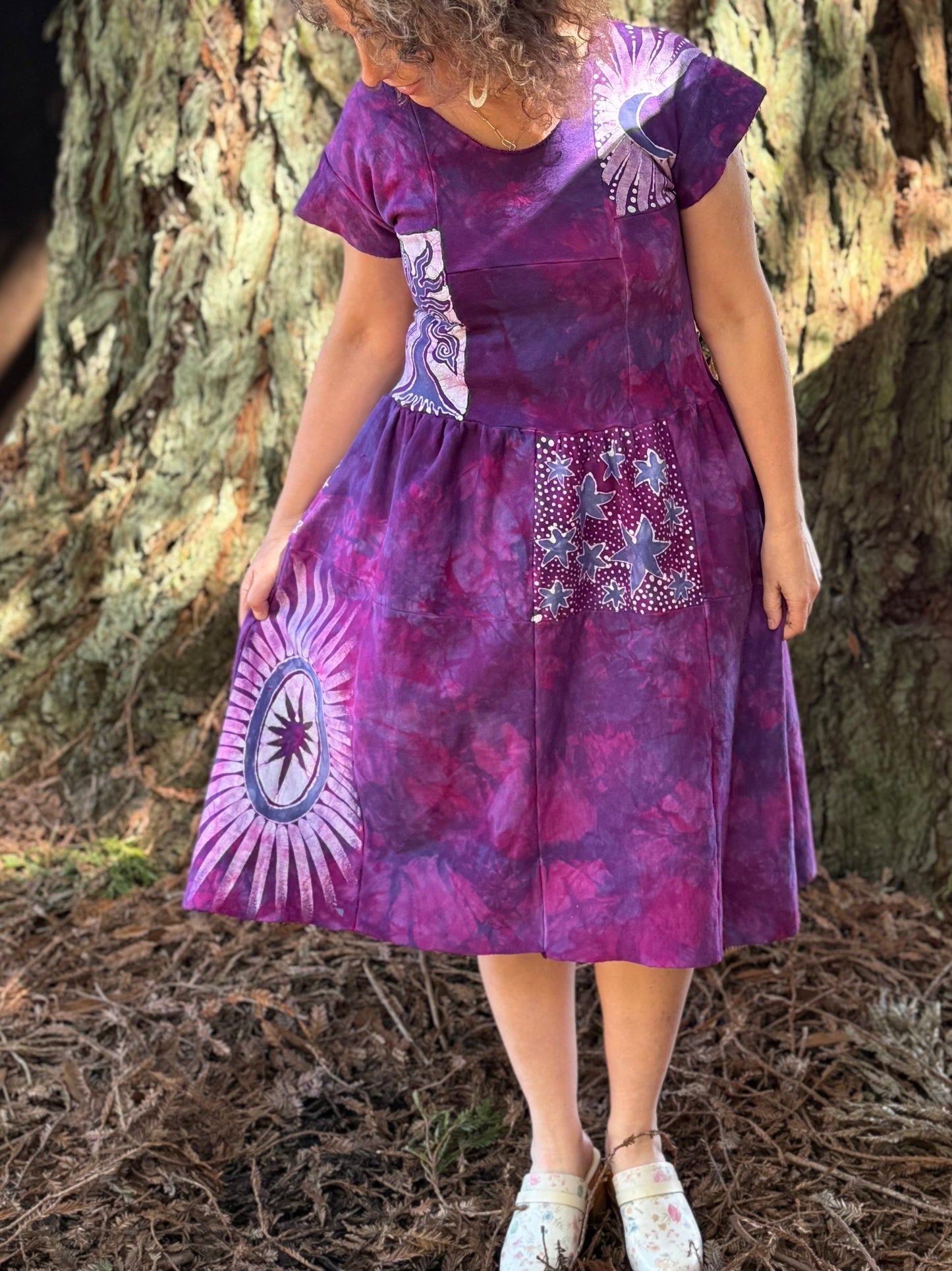 Mulberry Moon & Stars Batik Patchwork Dress Batikwalla by Victoria Medium 