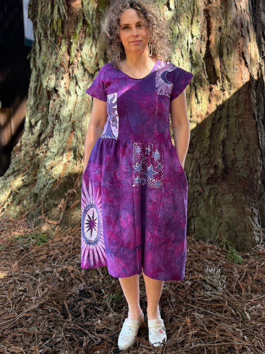 Mulberry Moon & Stars Batik Patchwork Dress Batikwalla by Victoria 