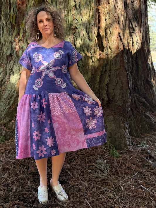 Cosmic Flower Garden Patchwork Dress Batikwalla by Victoria XL 