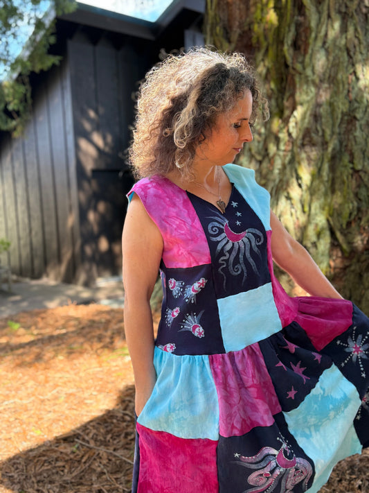 Midnight Moonbeams Patchwork Dress Batikwalla by Victoria Large 