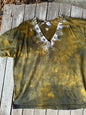 Golden Leaves & Moonlight – Handmade Batik V-Neck T-Shirt in Ochre Steel (2X Only) Batikwalla by Victoria 2X 