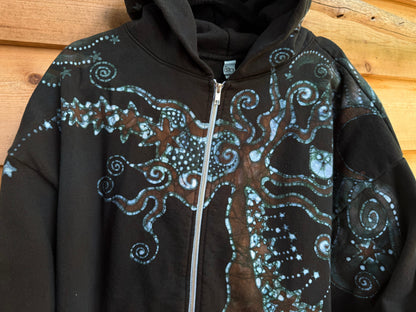 Forest Owl Tree of Life – Handcrafted Batik Zipper Hoodie - Size 2X hoodie batikwalla 