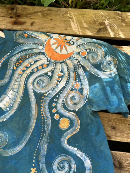 Coral Orange and Teal Original Batik Tshirt - Size Large Tshirts batikwalla Large 