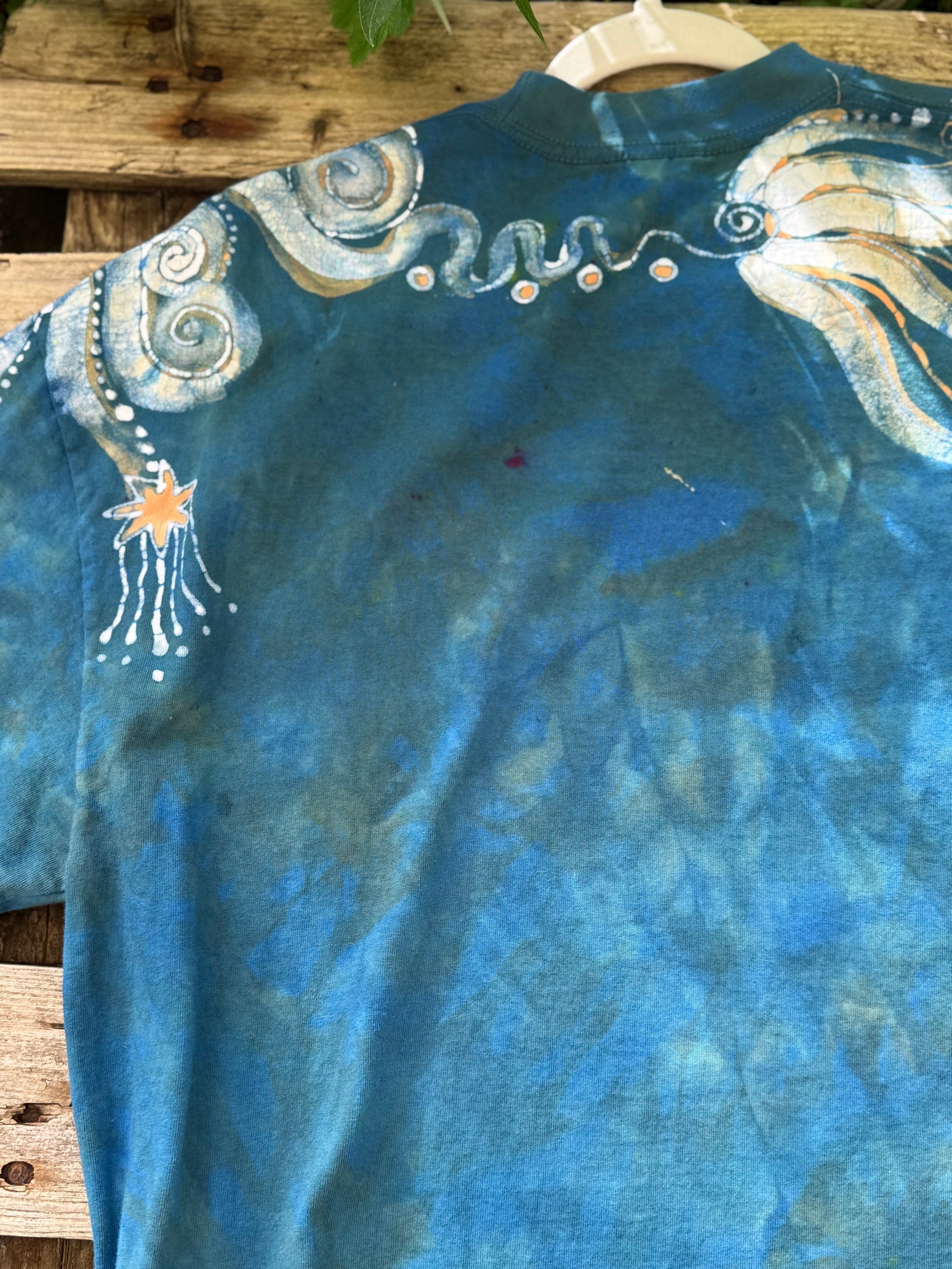 Coral Orange and Teal Original Batik Tshirt - Size Large Tshirts batikwalla 