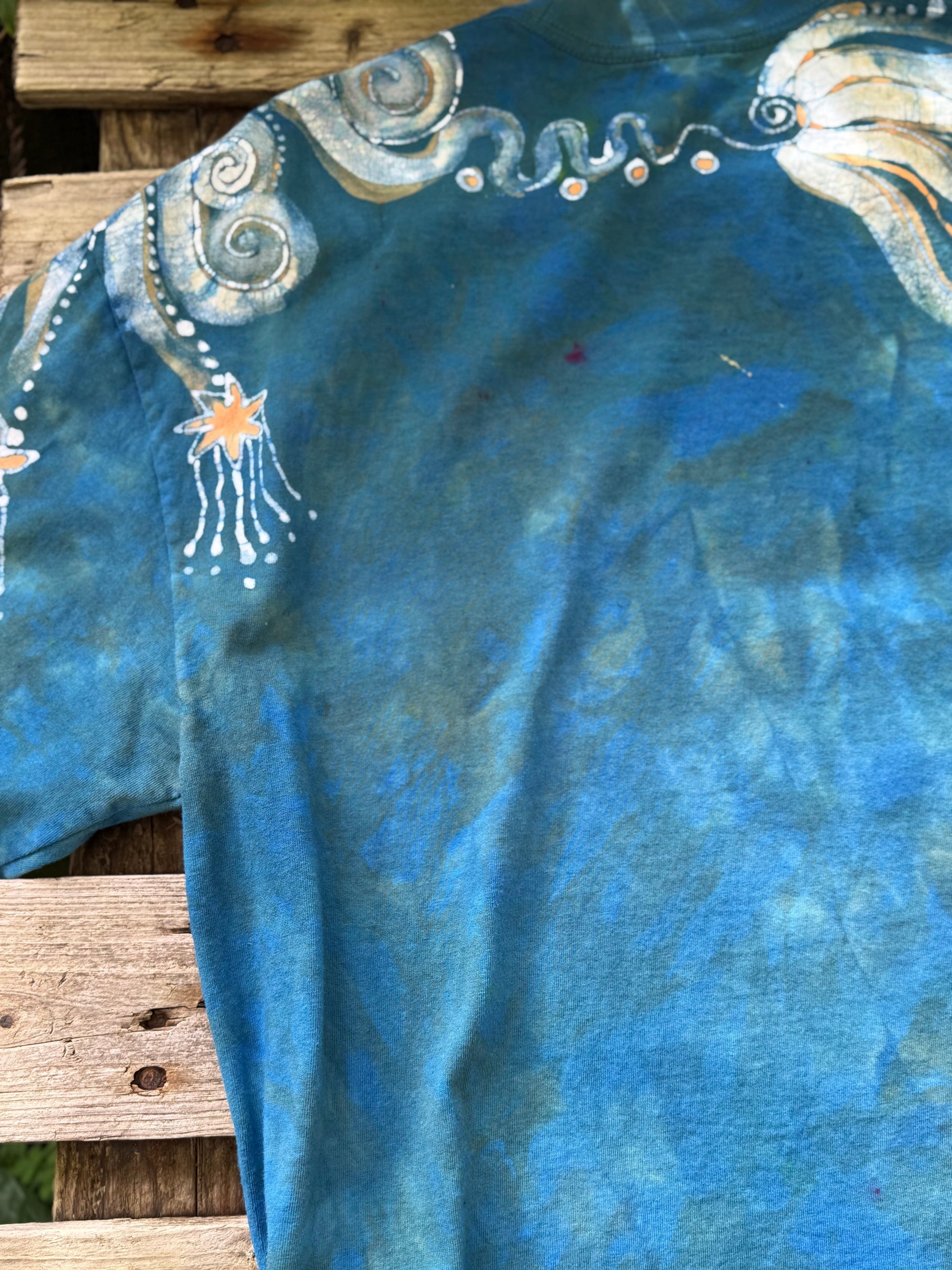 Coral Orange and Teal Original Batik Tshirt - Size Large Tshirts batikwalla 