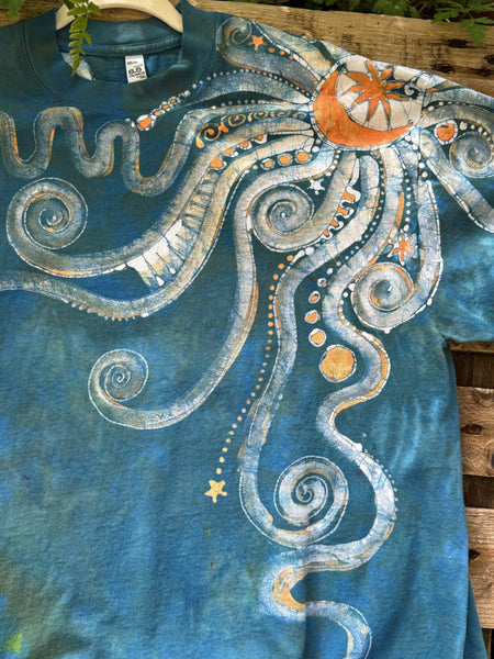 Coral Orange and Teal Original Batik Tshirt - Size Large