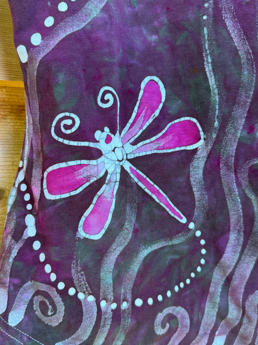 Dragonfly Dreams Batik V-Neck Tee – Purple Fiber Art Shirt Batikwalla by Victoria 
