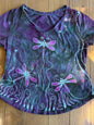 Dragonfly Dreams Batik V-Neck Tee – Purple Fiber Art Shirt Batikwalla by Victoria 