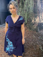 Peacock Twist Front Tee Dress in Dark Blue – Handmade Batik Artist Dress Batikwalla by Victoria Small 