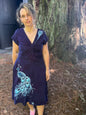 Peacock Twist Front Tee Dress in Dark Blue – Handmade Batik Artist Dress Batikwalla by Victoria XL 