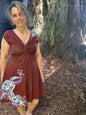 Peacock Twist Front Tee Dress in Red – Handmade Batik Artist Dress Batikwalla by Victoria Small 