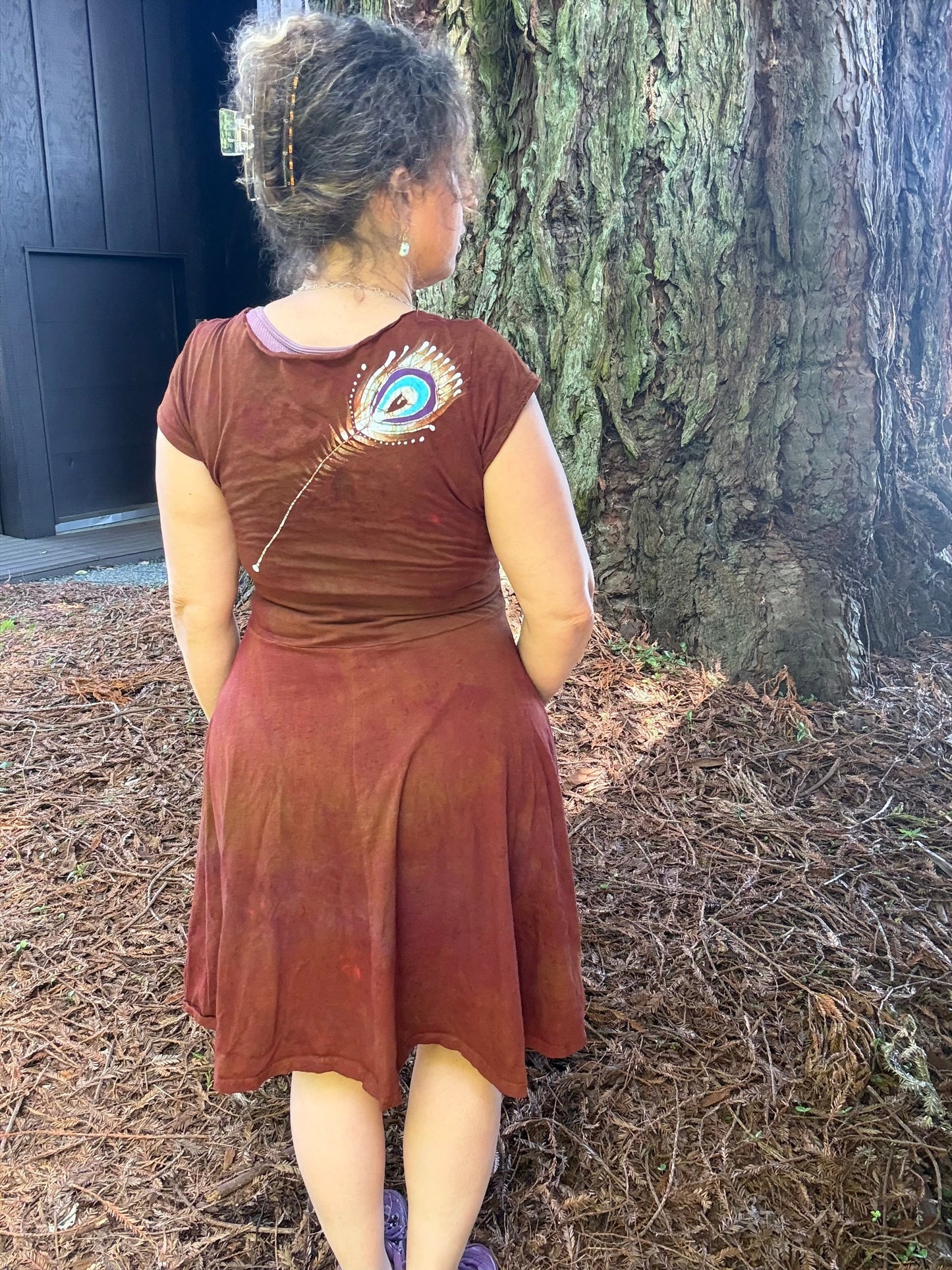 Peacock Twist Front Tee Dress in Red – Handmade Batik Artist Dress Batikwalla by Victoria 