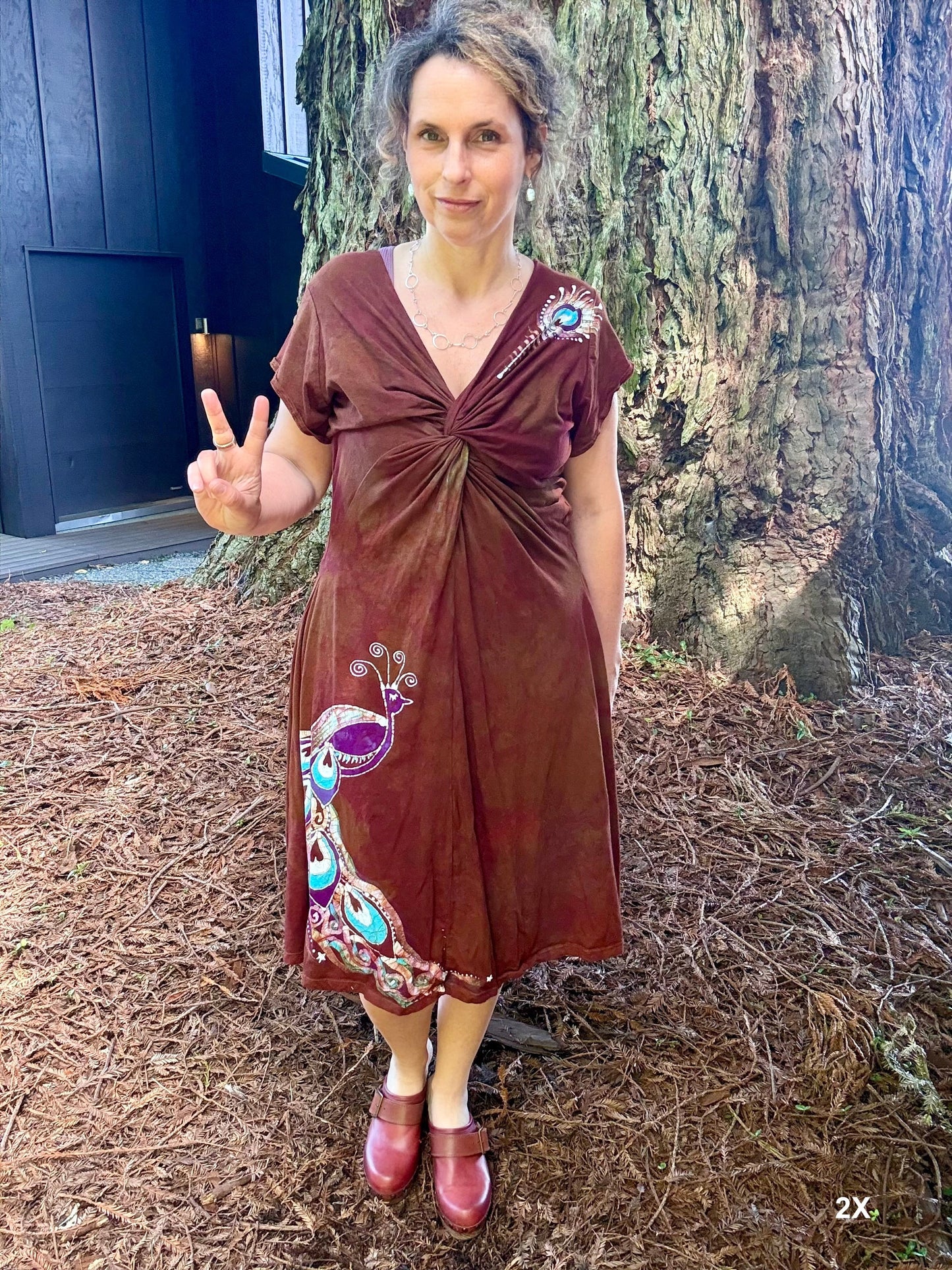 Peacock Twist Front Tee Dress in Red – Handmade Batik Artist Dress Batikwalla by Victoria 
