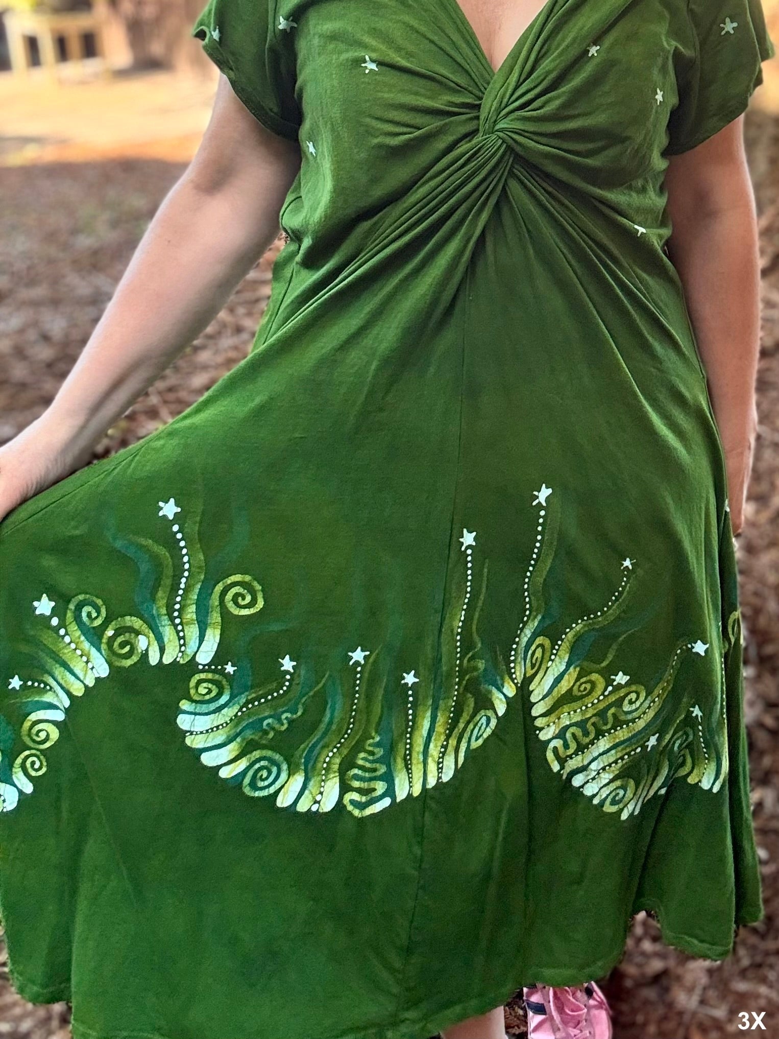 Green Meadows Twist Front Tee Dress – Handmade Batik Artist Dress Batikwalla by Victoria 