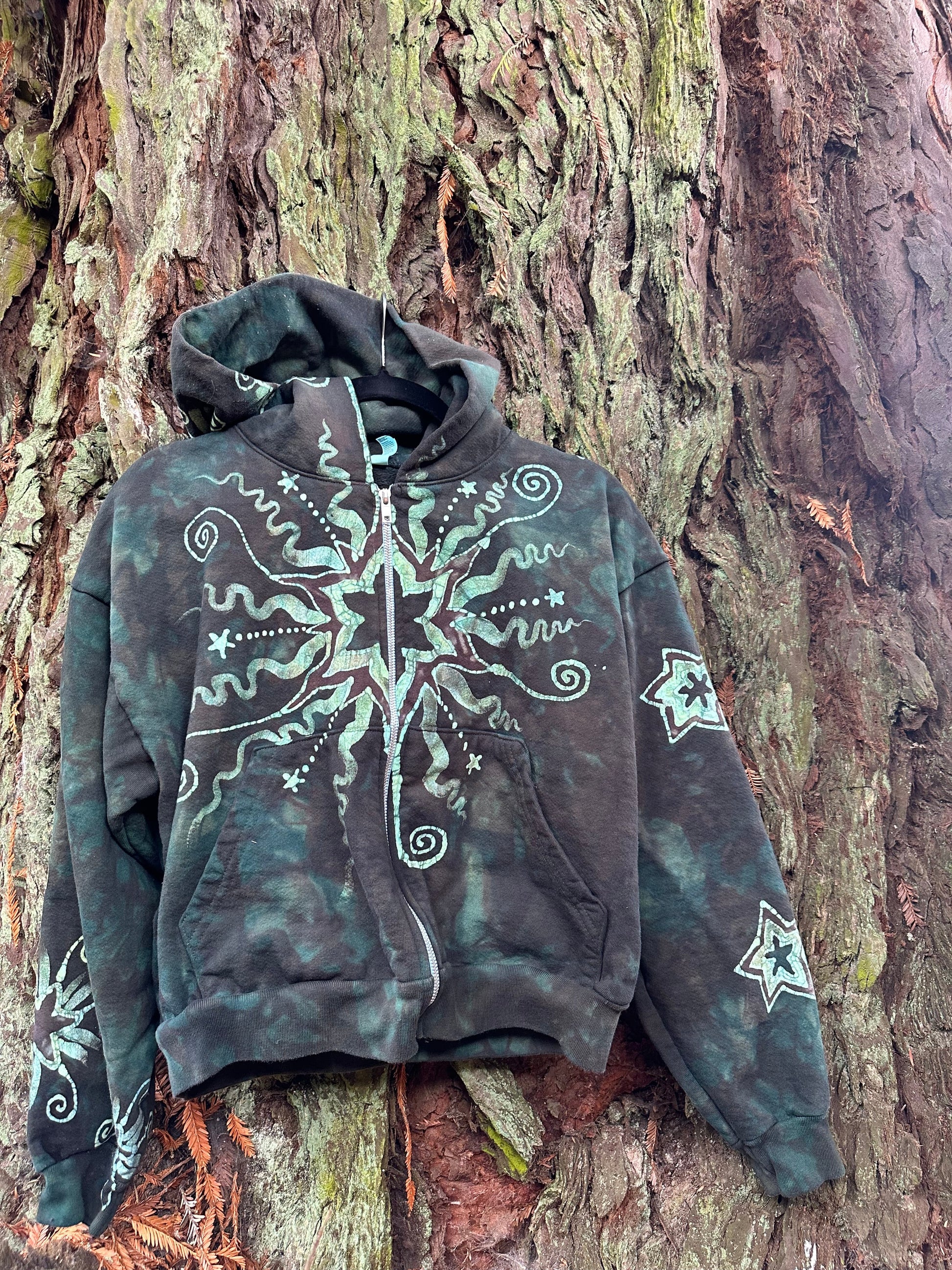 Forest Green Star Handmade Batik Hoodie hoodie batikwalla 