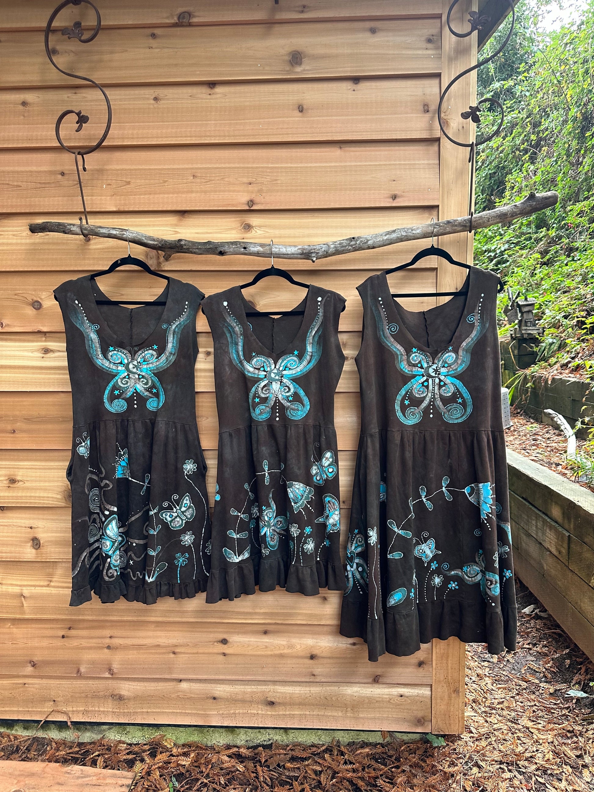 Brown Butterfly Batik Dress With Pockets - Size Large Batik Dresses Batikwalla 