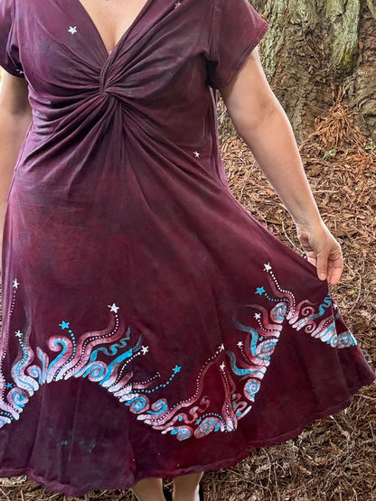 Starlit Currents Twist Front Tee Dress – Handmade Batik Artist Dress Batikwalla by Victoria XL 
