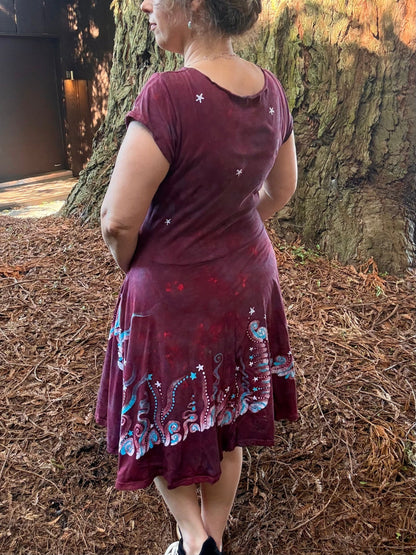 Starlit Currents Twist Front Tee Dress – Handmade Batik Artist Dress Batikwalla by Victoria 
