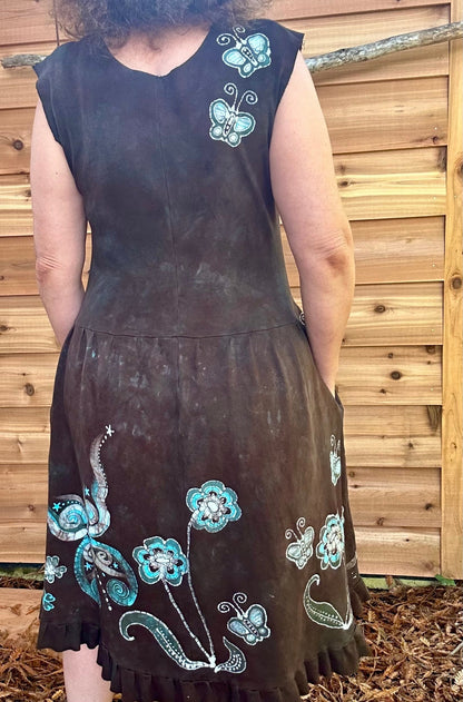 Butterfly & Dragonfly Batik Dress – Layered Earth Tones, Size Medium Batik Dresses Batikwalla 