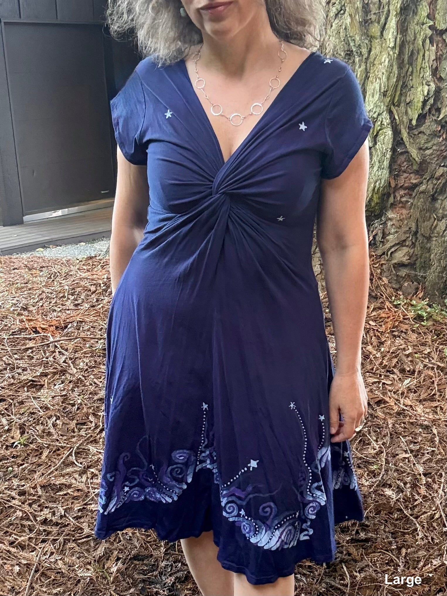 Midnight Currents Twist Front Tee Dress – Handmade Batik Artist Dress Batikwalla by Victoria Large 