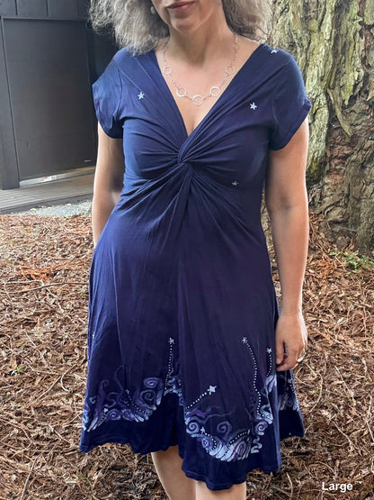 Midnight Currents Twist Front Tee Dress – Handmade Batik Artist Dress Batikwalla by Victoria Large 