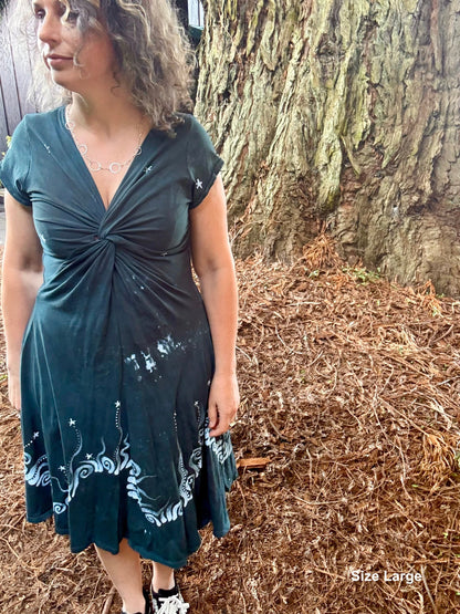 Deep Sea Mist Currents Twist Front Tee Dress – Handmade Batik Artist Dress Batikwalla by Victoria Large 