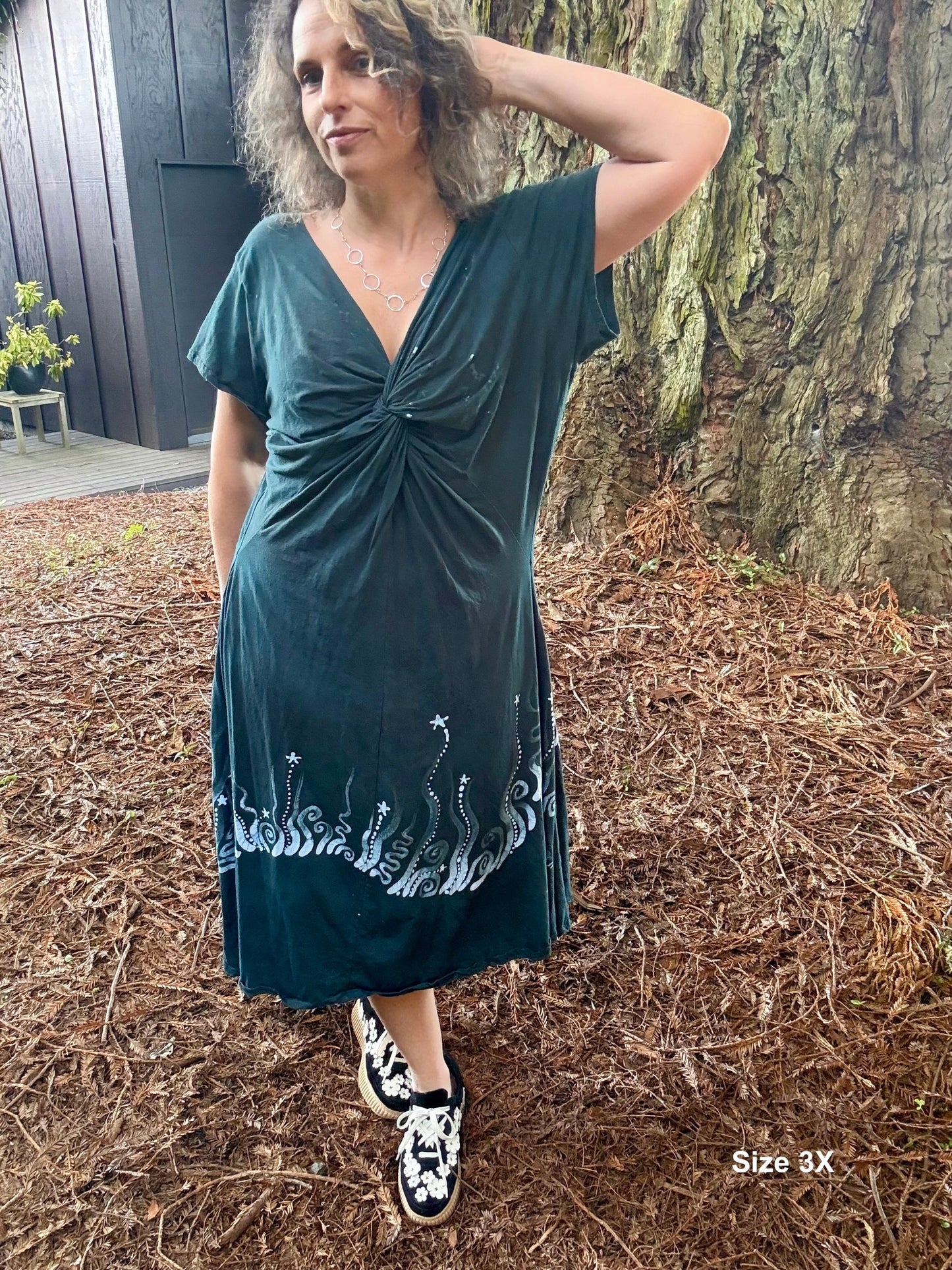 Deep Sea Mist Currents Twist Front Tee Dress – Handmade Batik Artist Dress Batikwalla by Victoria 